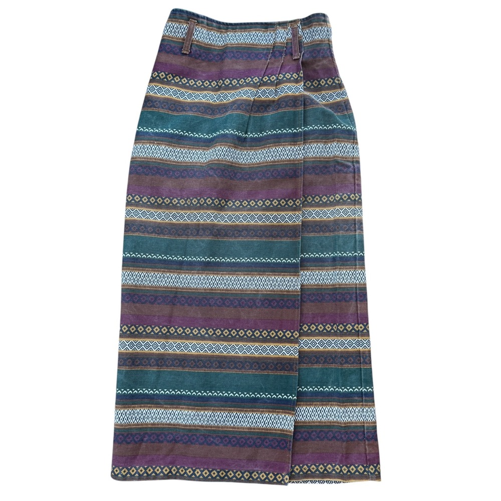 Vintage 90s Be Bop Geometric Tribal Print Maxi Skirt High Waist Boho Multicolor
